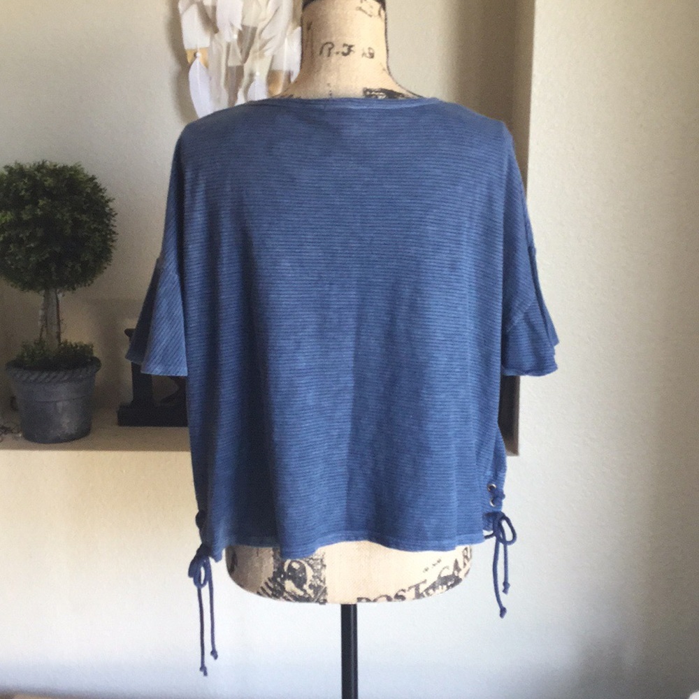 Lucky Brand Woman's Stripe Lace Up Ruffle Tee - Picture 5 of 5